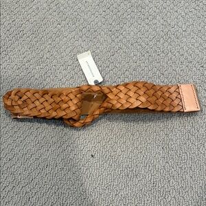 Anthropologie Braided Genuine Leather Corset Belt in Camel